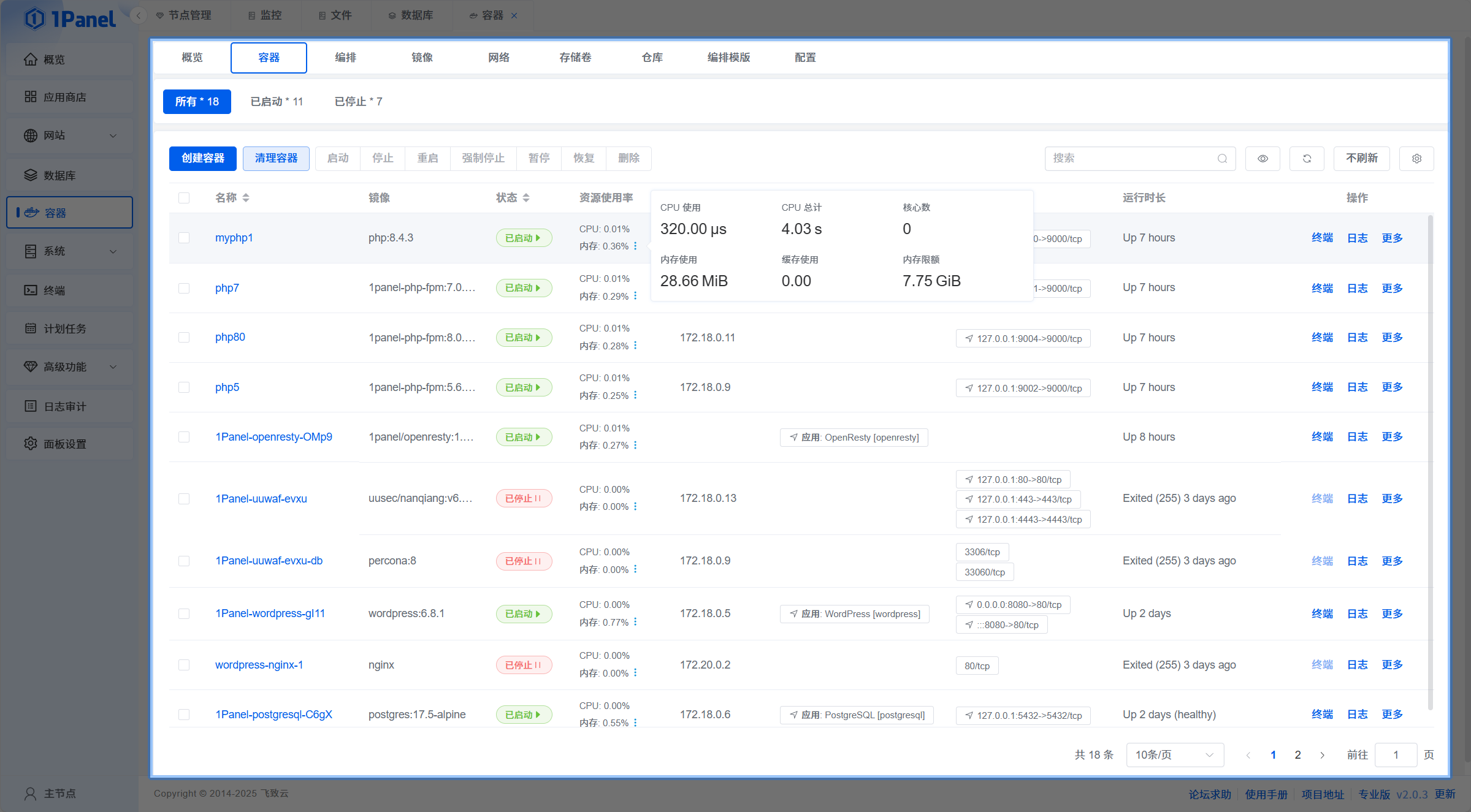 1Panel 容器管理界面
