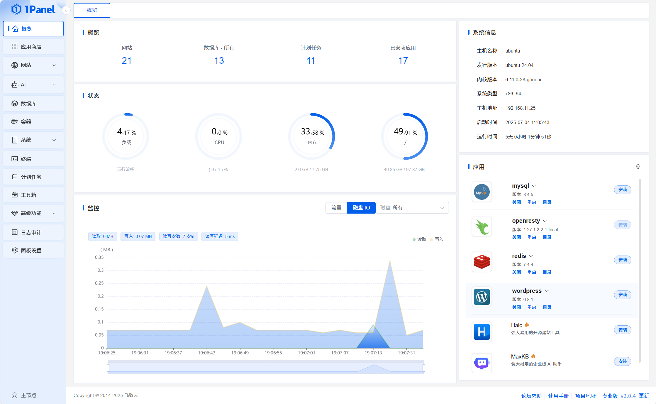 1Panel 现代化界面